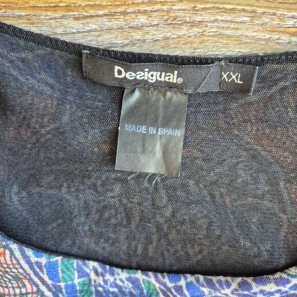 Desigual One Moment Abstract Mesh Layer Mini Dress Long Sleeve Multicolor - Picture 10 of 16